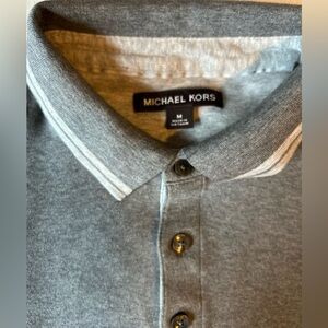 Michael Kors Men's Long-Sleeve Greenwich Polo Charcoal Melange B4HP